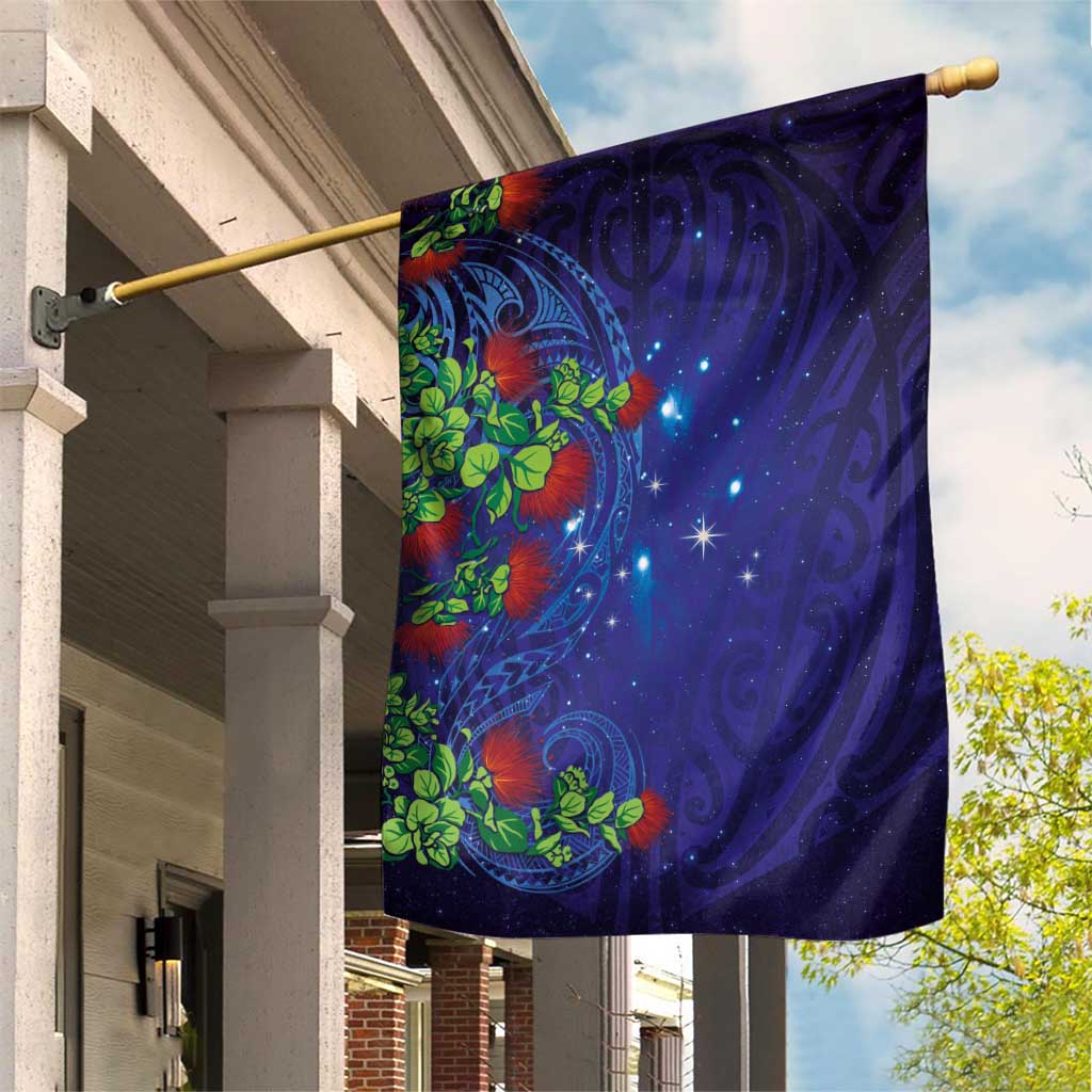Matariki New Zealand Maori and Pohutukawa Garden Flag Galaxy Blue Sky Style
