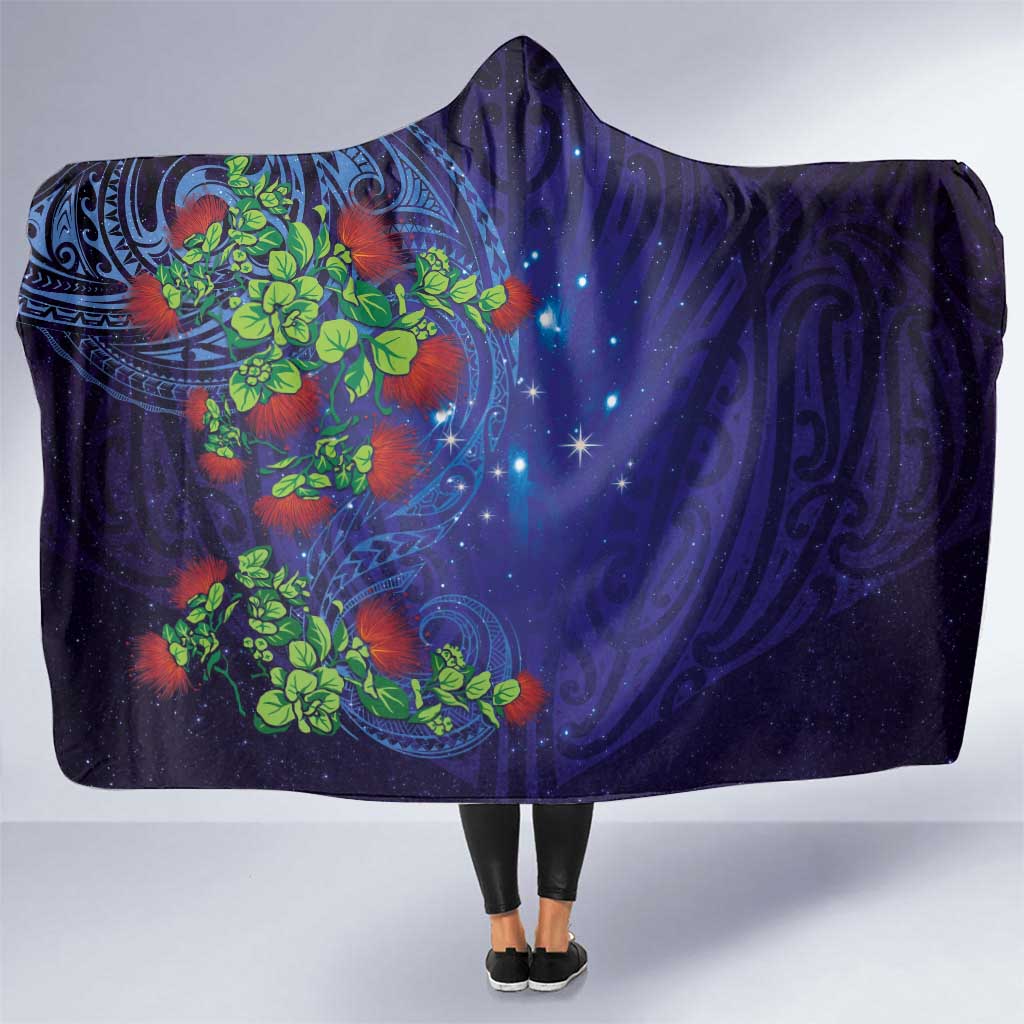 Matariki New Zealand Maori and Pohutukawa Hooded Blanket Galaxy Blue Sky Style