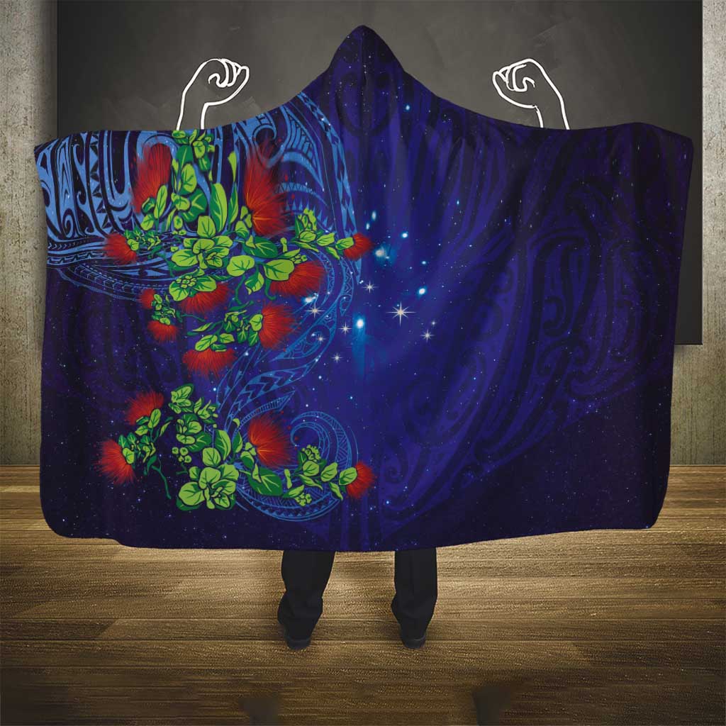 Matariki New Zealand Maori and Pohutukawa Hooded Blanket Galaxy Blue Sky Style