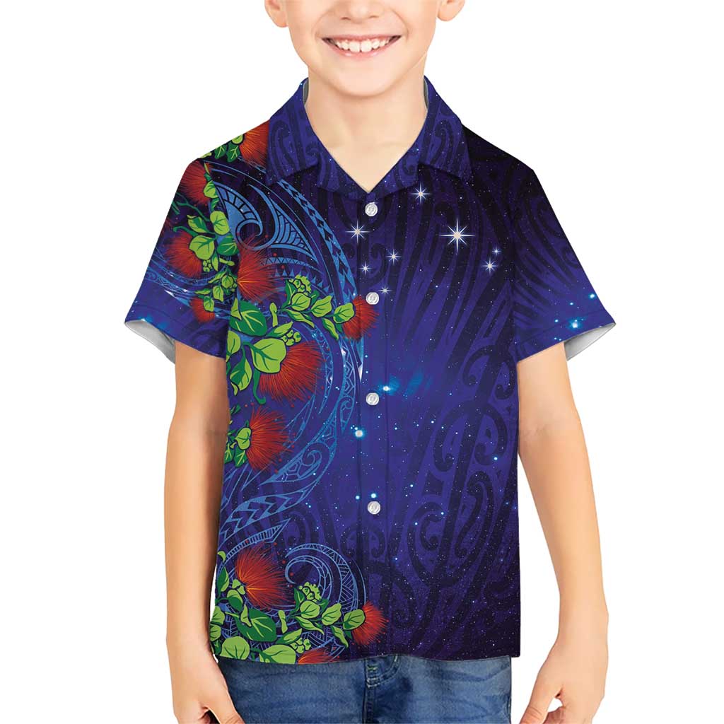 Matariki New Zealand Maori and Pohutukawa Kid Hawaiian Shirt Galaxy Blue Sky Style
