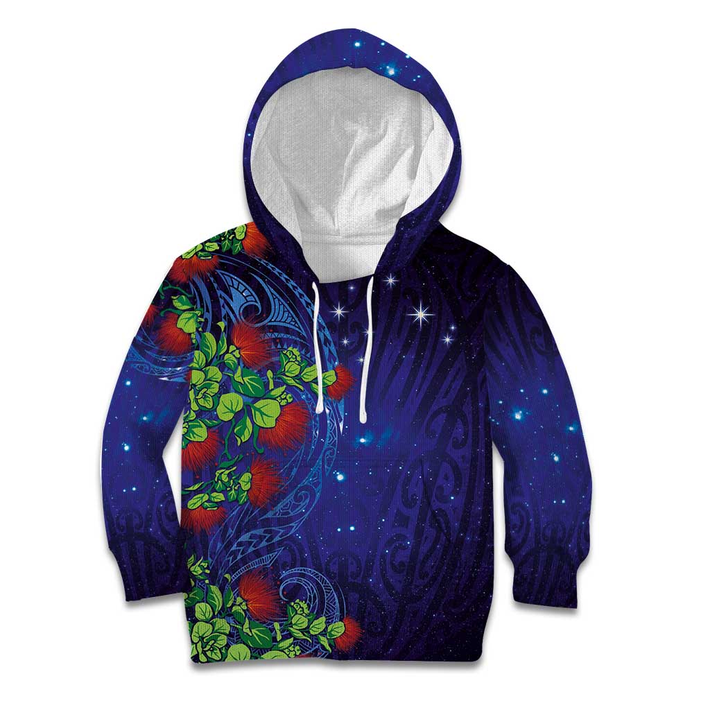 Matariki New Zealand Maori and Pohutukawa Kid Hoodie Galaxy Blue Sky Style