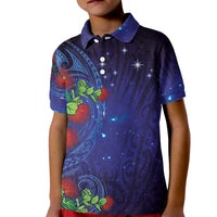 Matariki New Zealand Maori and Pohutukawa Kid Polo Shirt Galaxy Blue Sky Style