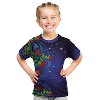 Matariki New Zealand Maori and Pohutukawa Kid T Shirt Galaxy Blue Sky Style