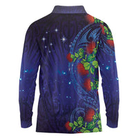 Matariki New Zealand Maori and Pohutukawa Long Sleeve Polo Shirt Galaxy Blue Sky Style