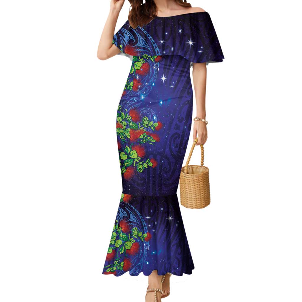 Matariki New Zealand Maori and Pohutukawa Mermaid Dress Galaxy Blue Sky Style