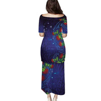 Matariki New Zealand Maori and Pohutukawa Puletasi Galaxy Blue Sky Style