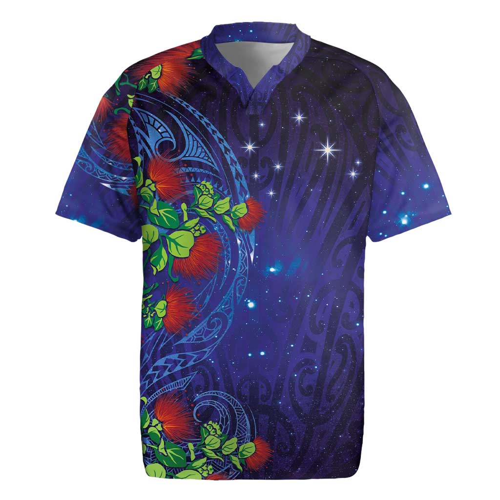 Matariki New Zealand Maori and Pohutukawa Rugby Jersey Galaxy Blue Sky Style
