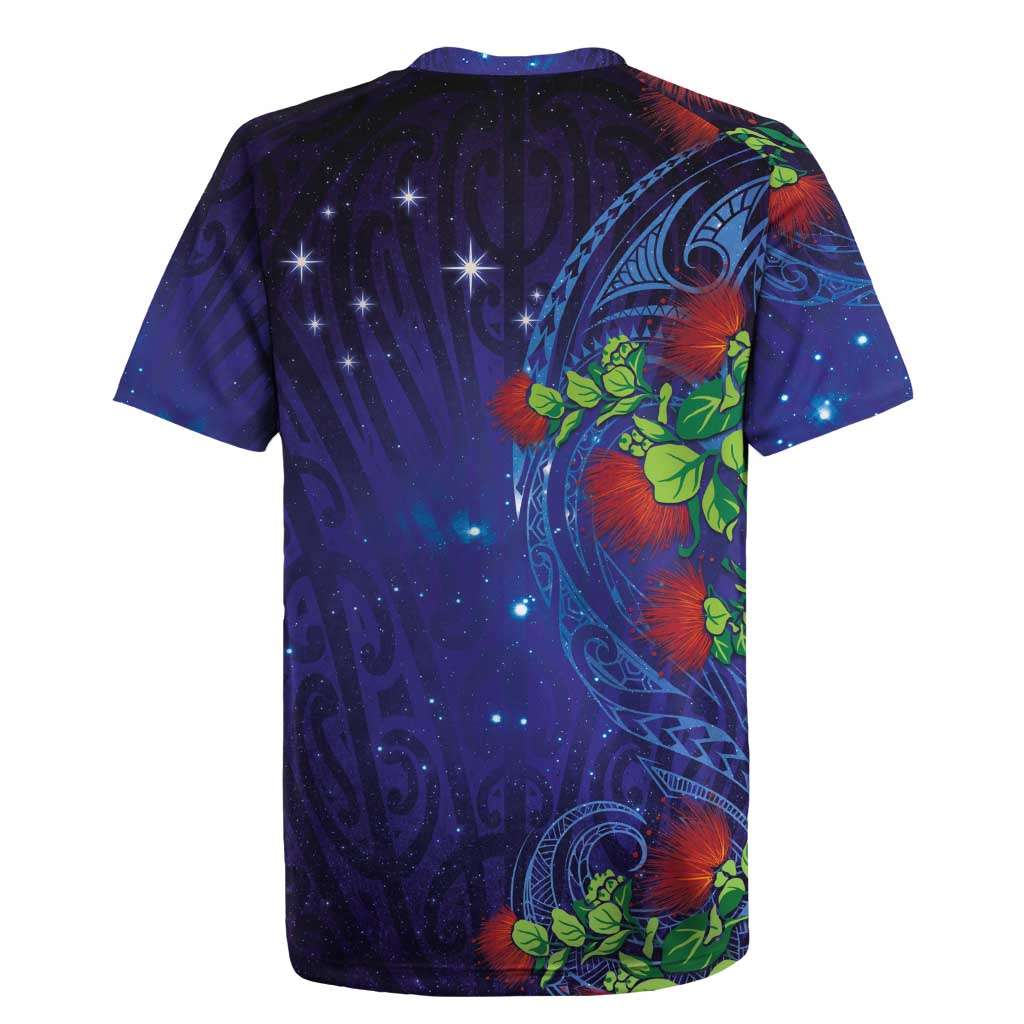 Matariki New Zealand Maori and Pohutukawa Rugby Jersey Galaxy Blue Sky Style