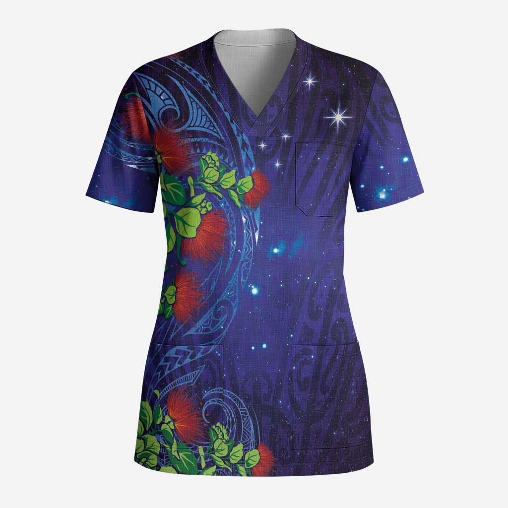 Matariki New Zealand Maori and Pohutukawa Scrub Top Galaxy Blue Sky Style - Polynesian Pride