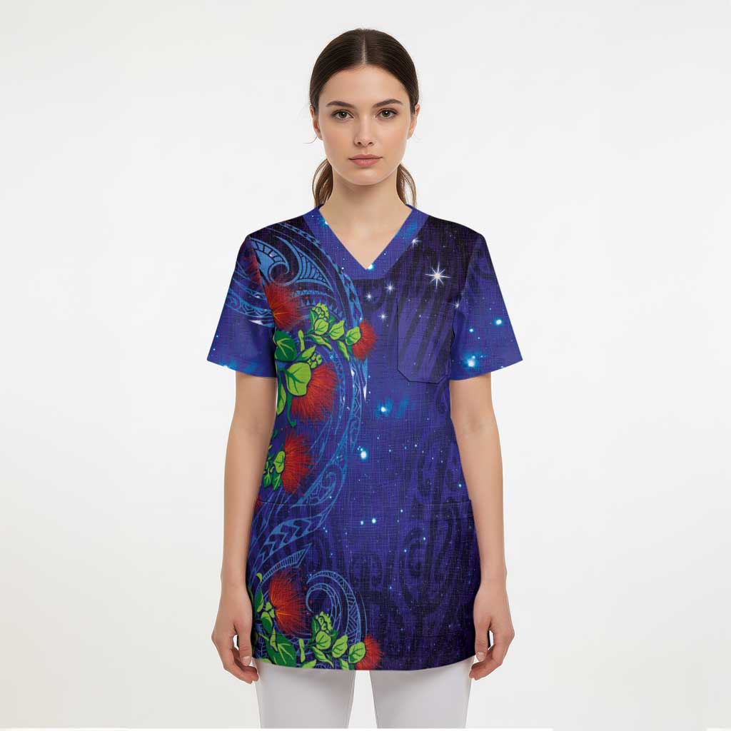 Matariki New Zealand Maori and Pohutukawa Scrub Top Galaxy Blue Sky Style - Polynesian Pride