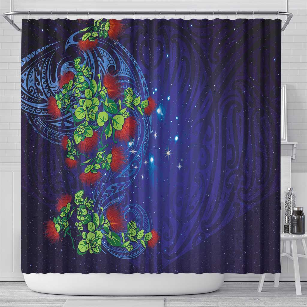 Matariki New Zealand Maori and Pohutukawa Shower Curtain Galaxy Blue Sky Style