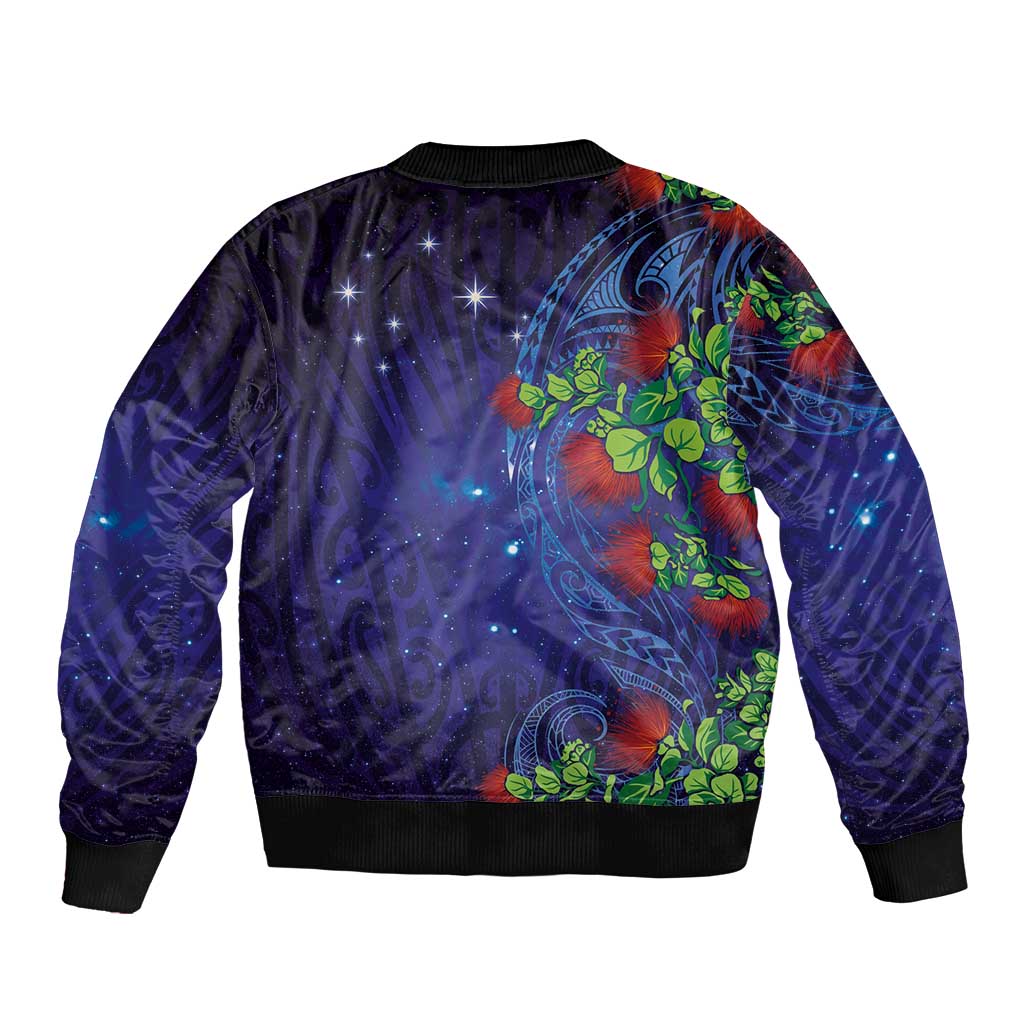Matariki New Zealand Maori and Pohutukawa Sleeve Zip Bomber Jacket Galaxy Blue Sky Style LT03 - Polynesian Pride