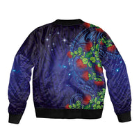 Matariki New Zealand Maori and Pohutukawa Sleeve Zip Bomber Jacket Galaxy Blue Sky Style LT03 - Polynesian Pride