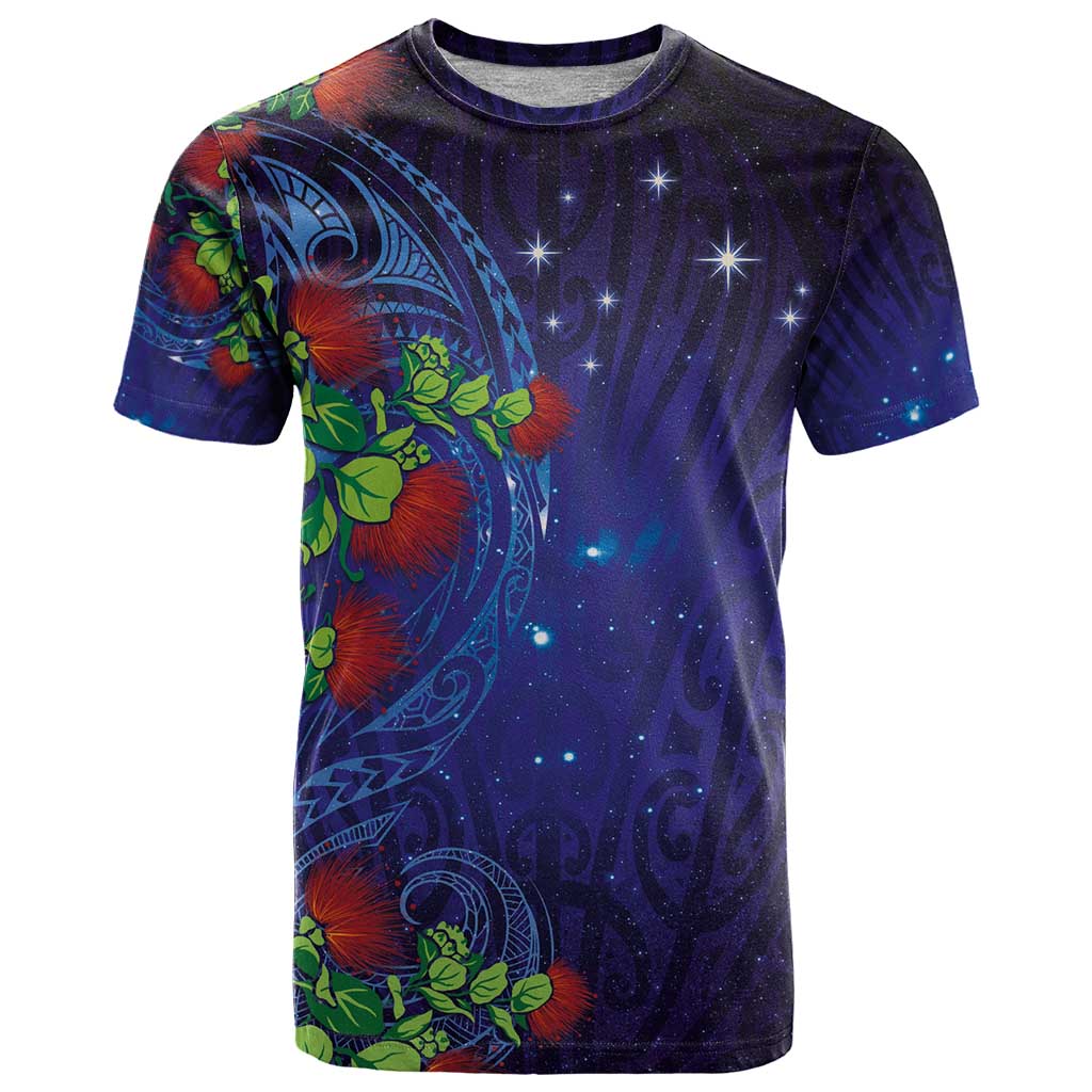 Matariki New Zealand Maori and Pohutukawa T Shirt Galaxy Blue Sky Style