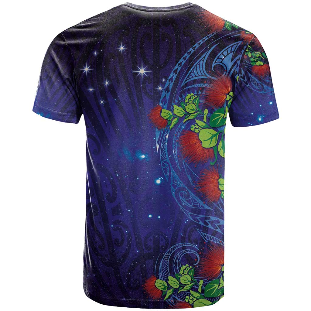 Matariki New Zealand Maori and Pohutukawa T Shirt Galaxy Blue Sky Style
