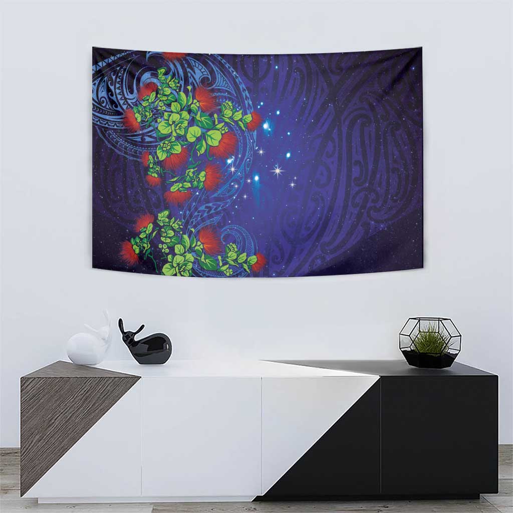 Matariki New Zealand Maori and Pohutukawa Tapestry Galaxy Blue Sky Style