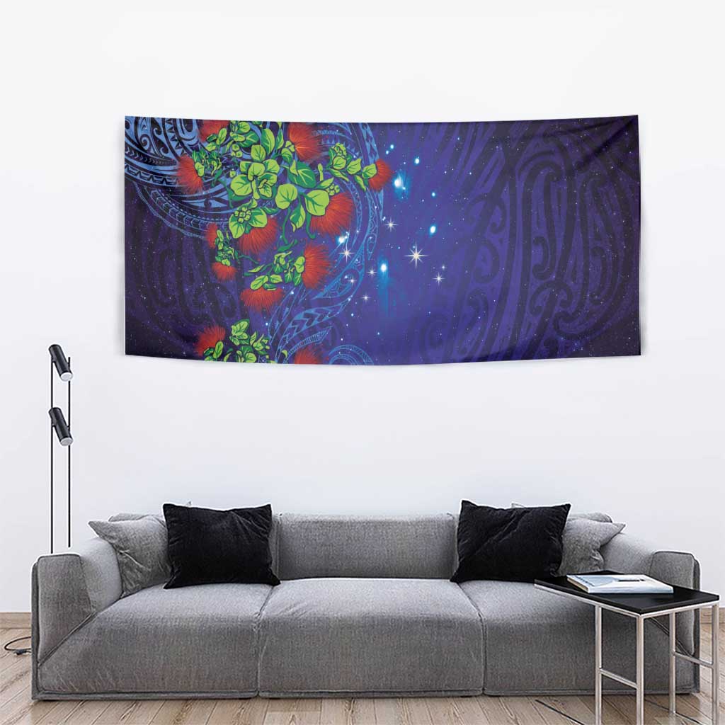 Matariki New Zealand Maori and Pohutukawa Tapestry Galaxy Blue Sky Style