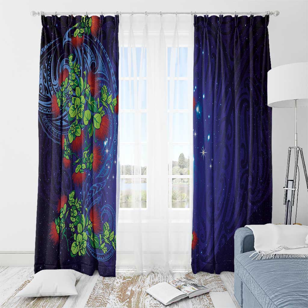 Matariki New Zealand Maori and Pohutukawa Window Curtain Galaxy Blue Sky Style