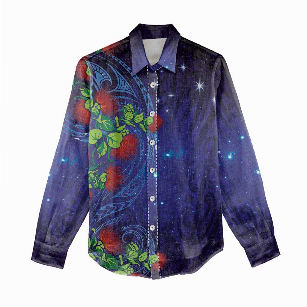 Matariki New Zealand Maori and Pohutukawa Women Casual Shirt Galaxy Blue Sky Style