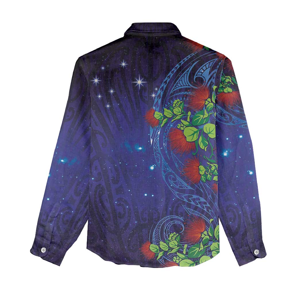 Matariki New Zealand Maori and Pohutukawa Women Casual Shirt Galaxy Blue Sky Style