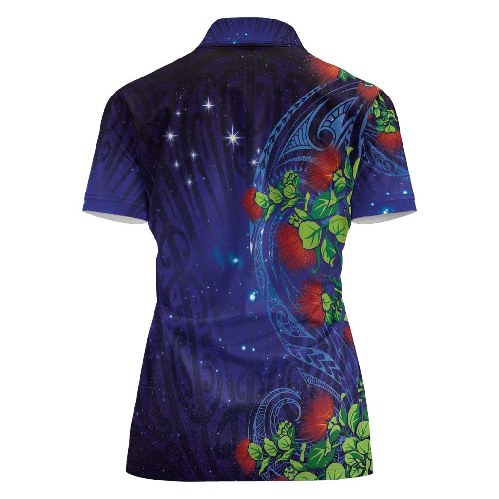 Matariki New Zealand Maori and Pohutukawa Women Polo Shirt Galaxy Blue Sky Style