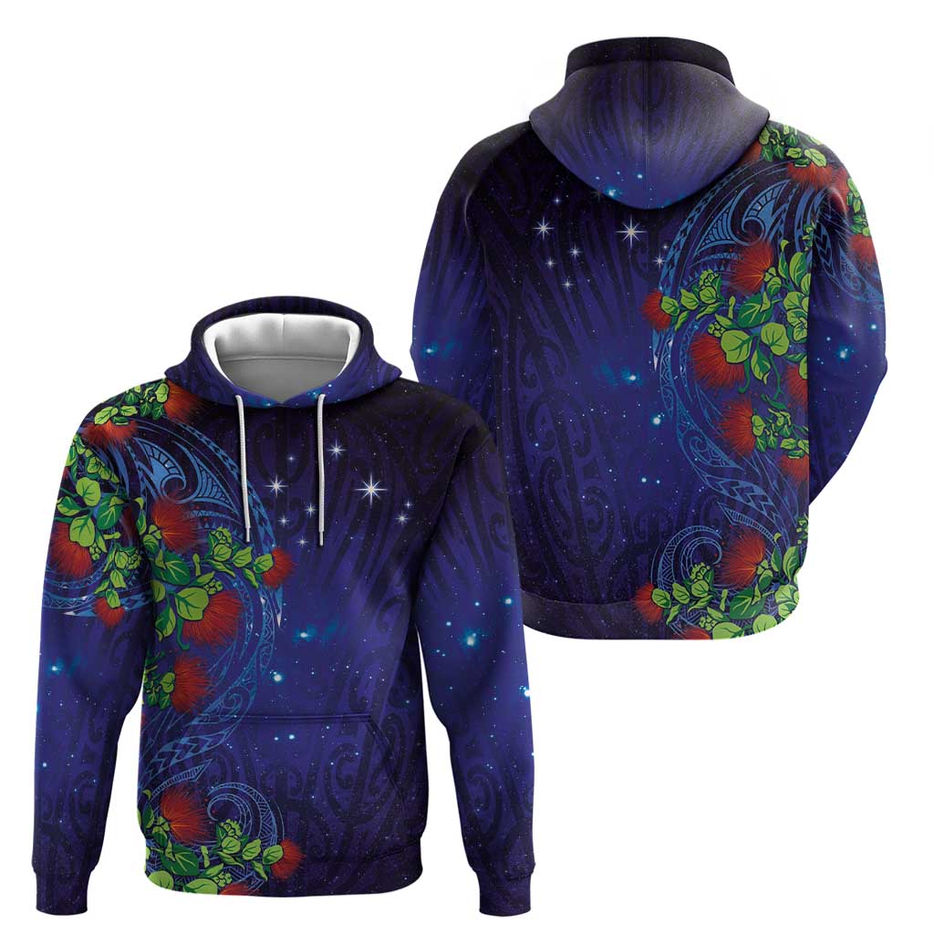 Matariki New Zealand Maori and Pohutukawa Zip Hoodie Galaxy Blue Sky Style