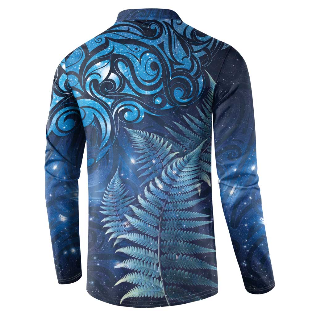 Matariki New Zealand Maori Silver Fern Button Sweatshirt Galaxy Blue Sky Style