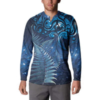 Matariki New Zealand Maori Silver Fern Button Sweatshirt Galaxy Blue Sky Style