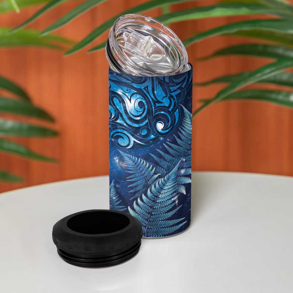 Matariki New Zealand Maori Silver Fern 4 in 1 Can Cooler Tumbler Galaxy Blue Sky Style