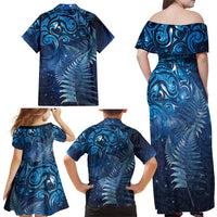 Matariki New Zealand Maori Silver Fern Family Matching Off Shoulder Maxi Dress and Hawaiian Shirt Galaxy Blue Sky Style