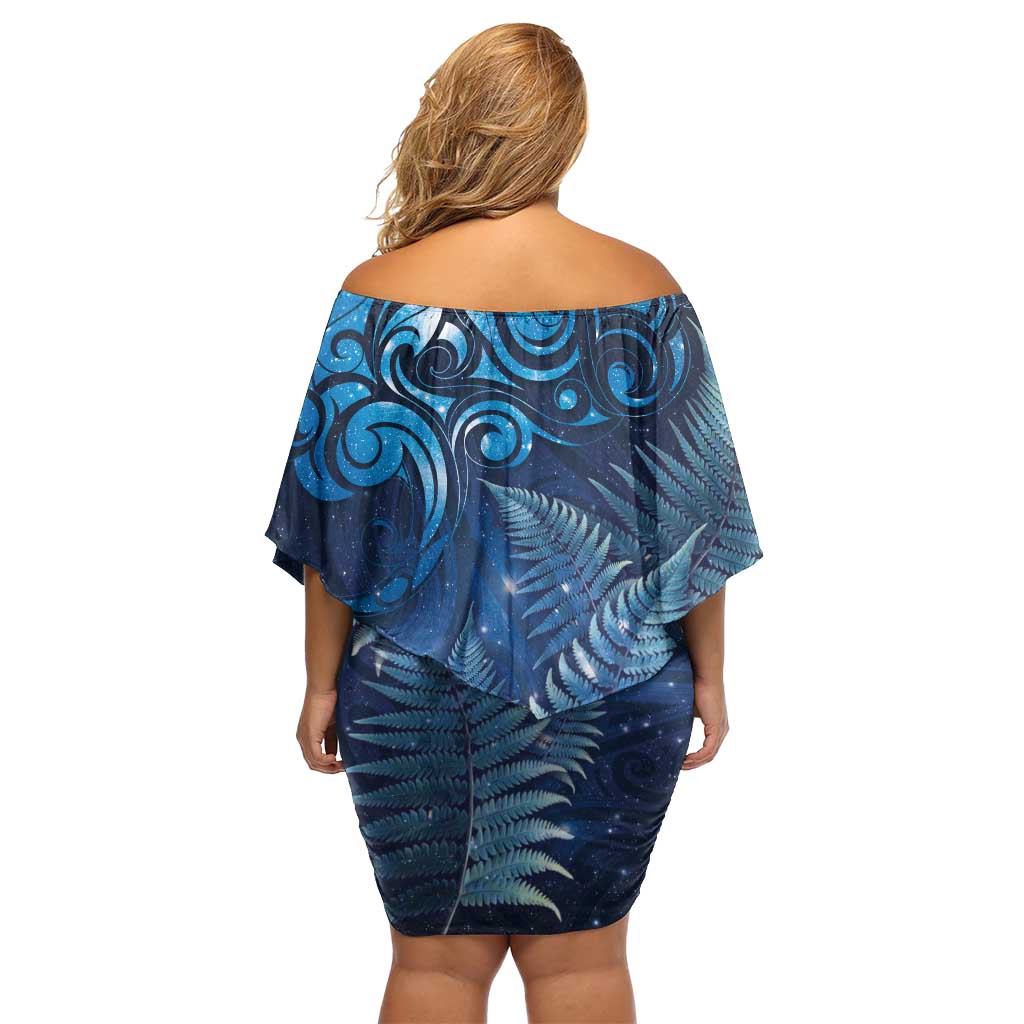 Matariki New Zealand Maori Silver Fern Family Matching Off Shoulder Short Dress and Hawaiian Shirt Galaxy Blue Sky Style