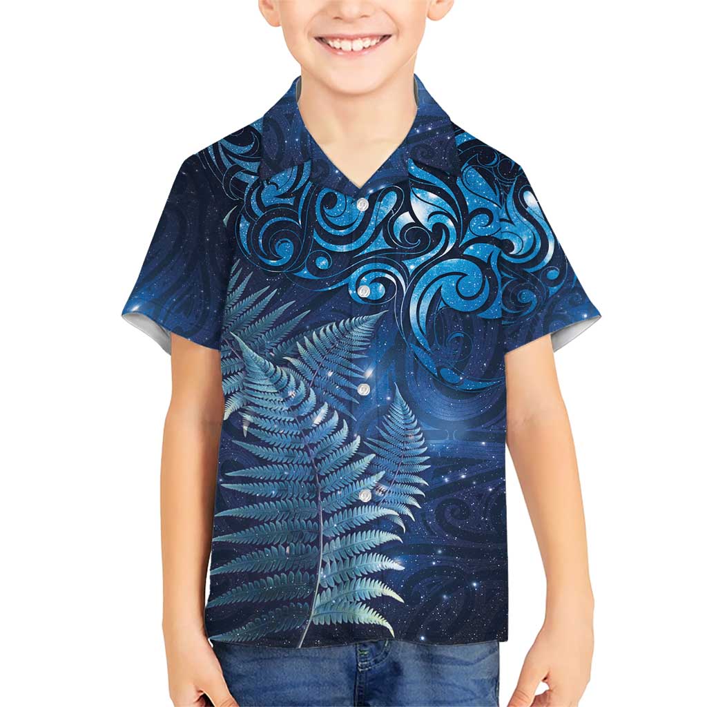 Matariki New Zealand Maori Silver Fern Family Matching Short Sleeve Bodycon Dress and Hawaiian Shirt Galaxy Blue Sky Style