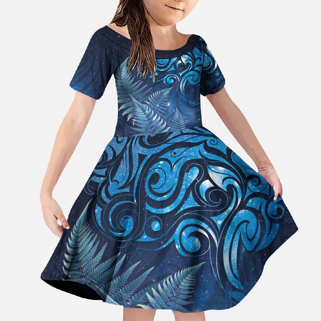 Matariki New Zealand Maori Silver Fern Family Matching Tank Maxi Dress and Hawaiian Shirt Galaxy Blue Sky Style