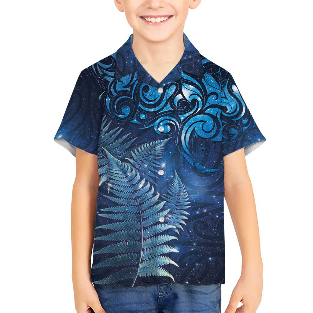Matariki New Zealand Maori Silver Fern Kid Hawaiian Shirt Galaxy Blue Sky Style