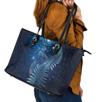 Matariki New Zealand Maori Silver Fern Leather Tote Bag Galaxy Blue Sky Style