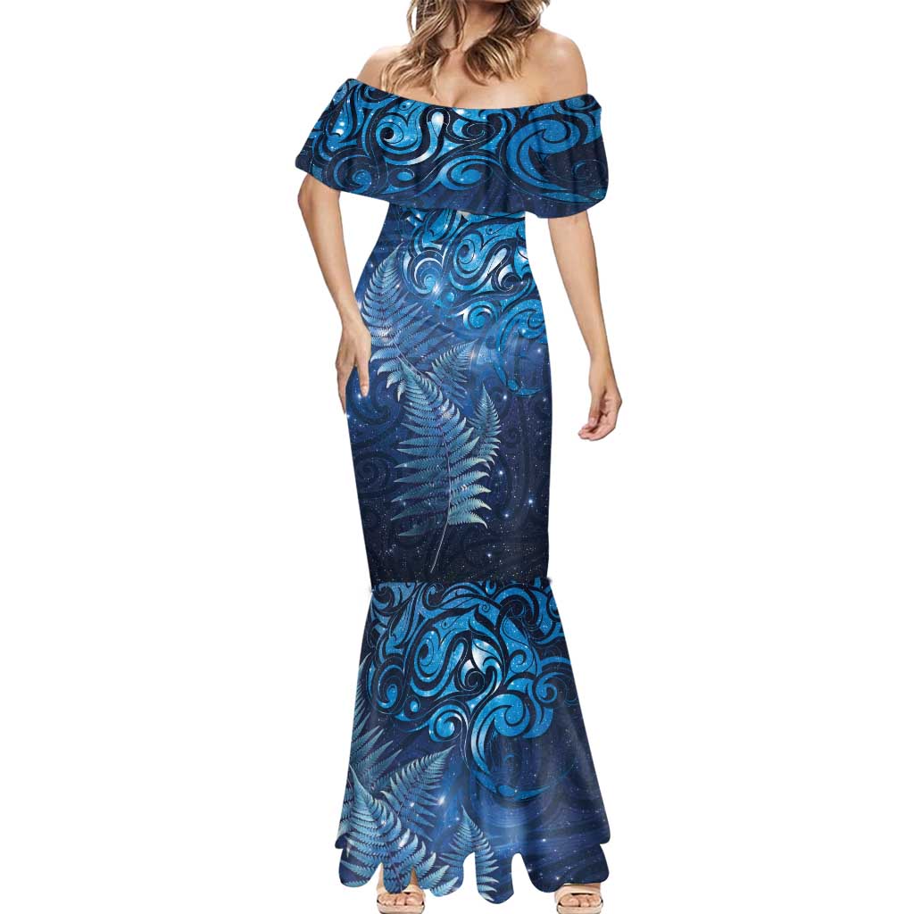 Matariki New Zealand Maori Silver Fern Mermaid Dress Galaxy Blue Sky Style