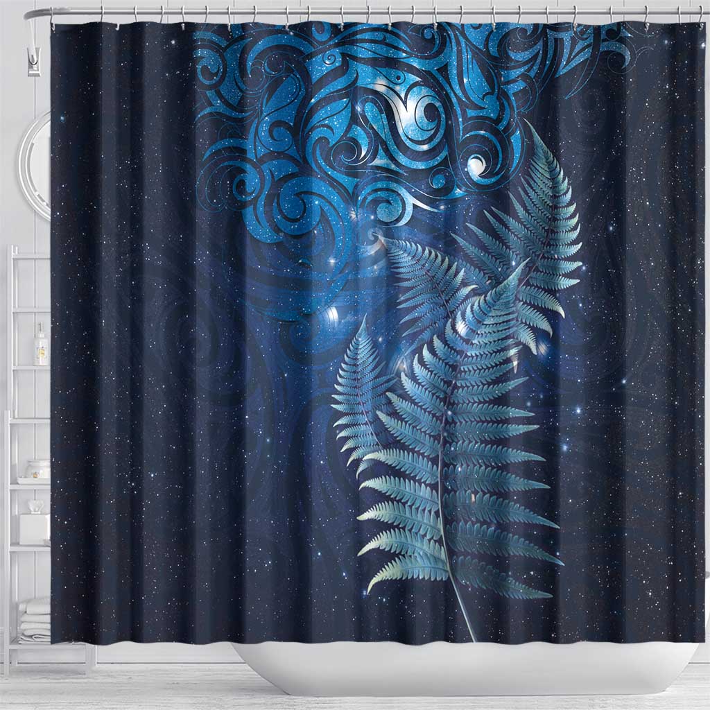 Matariki New Zealand Maori Silver Fern Shower Curtain Galaxy Blue Sky Style