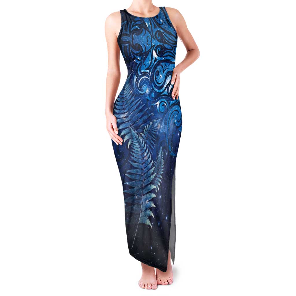 Matariki New Zealand Maori Silver Fern Tank Maxi Dress Galaxy Blue Sky Style