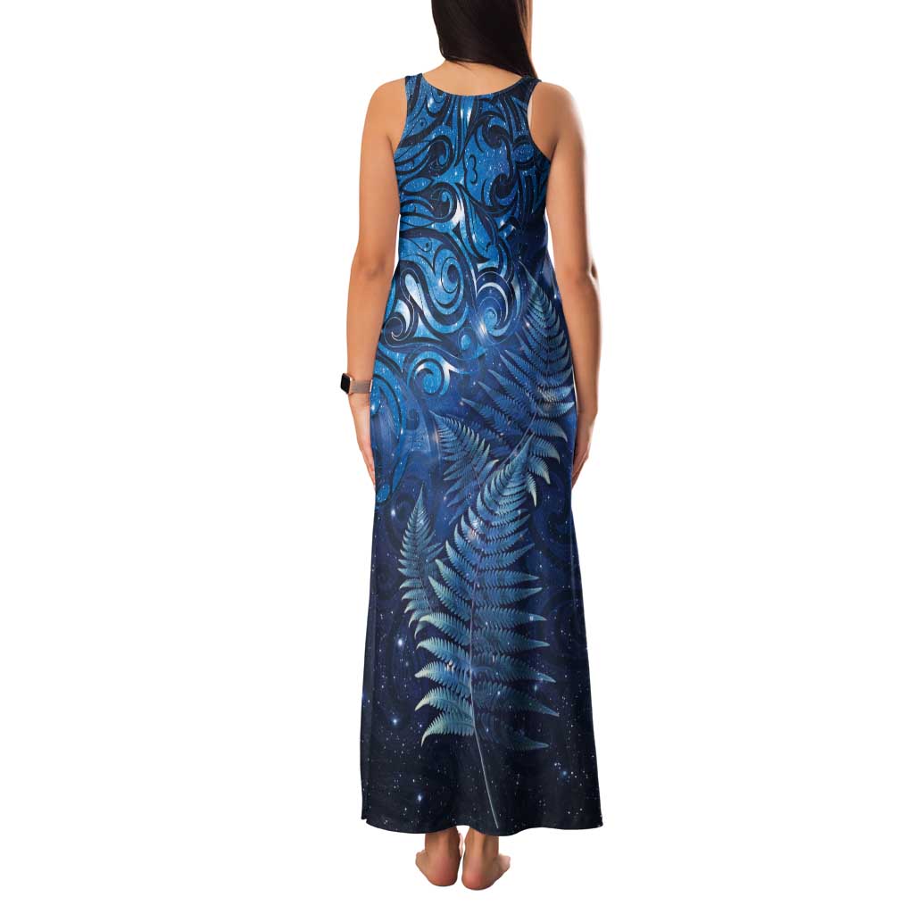 Matariki New Zealand Maori Silver Fern Tank Maxi Dress Galaxy Blue Sky Style
