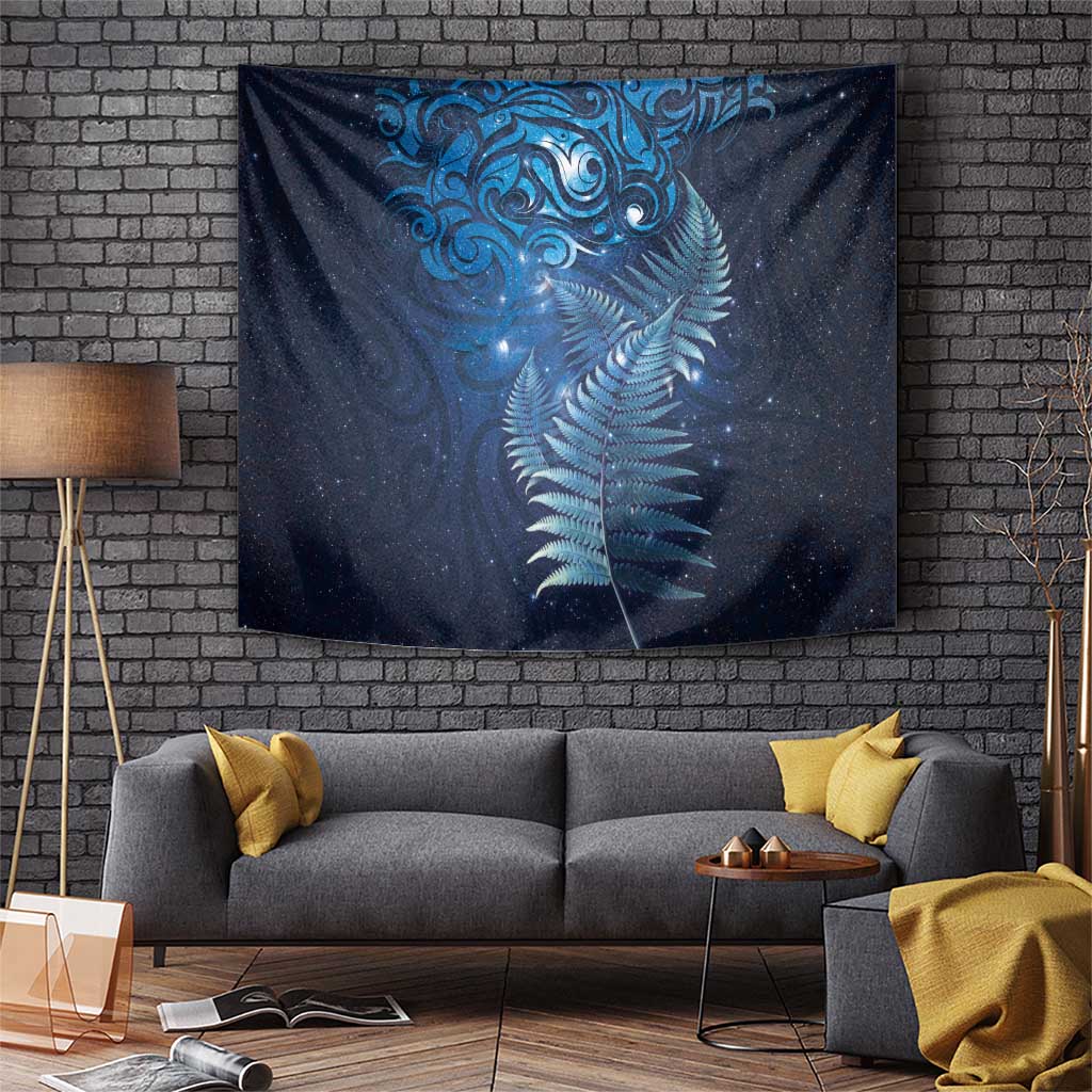 Matariki New Zealand Maori Silver Fern Tapestry Galaxy Blue Sky Style