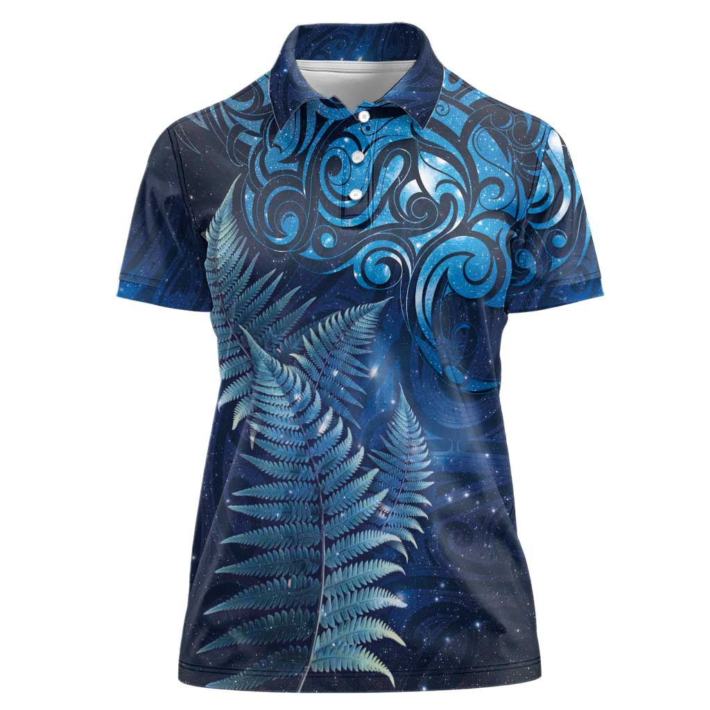 Matariki New Zealand Maori Silver Fern Women Polo Shirt Galaxy Blue Sky Style
