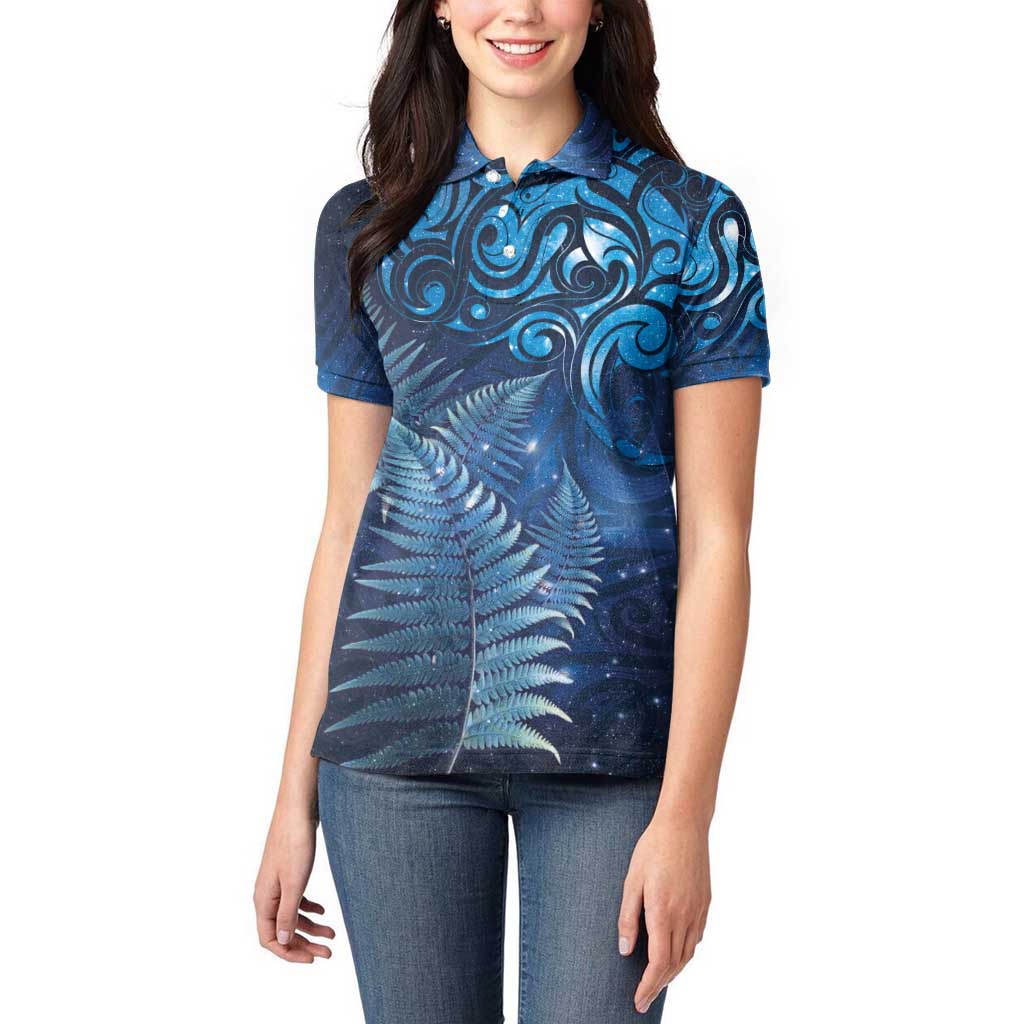 Matariki New Zealand Maori Silver Fern Women Polo Shirt Galaxy Blue Sky Style
