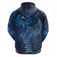 Matariki New Zealand Maori Silver Fern Zip Hoodie Galaxy Blue Sky Style