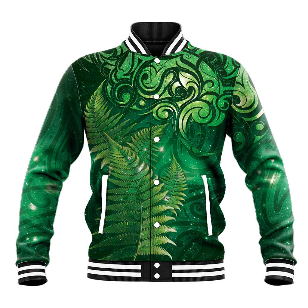 Matariki New Zealand Maori Silver Fern Baseball Jacket Galaxy Green Sky Style