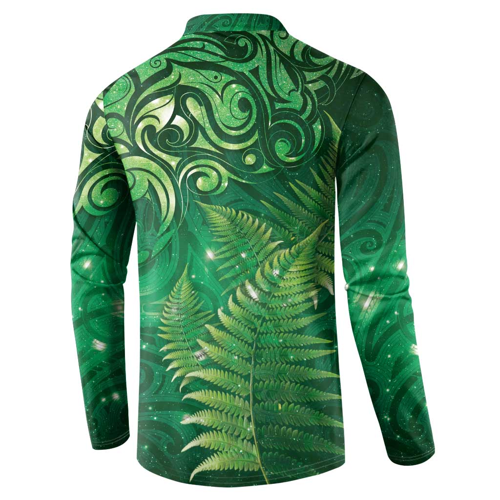 Matariki New Zealand Maori Silver Fern Button Sweatshirt Galaxy Green Sky Style