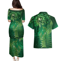 Matariki New Zealand Maori Silver Fern Couples Matching Puletasi and Hawaiian Shirt Galaxy Green Sky Style