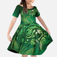 Matariki New Zealand Maori Silver Fern Family Matching Mermaid Dress and Hawaiian Shirt Galaxy Green Sky Style