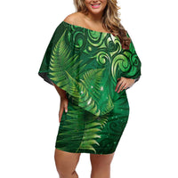 Matariki New Zealand Maori Silver Fern Family Matching Off Shoulder Short Dress and Hawaiian Shirt Galaxy Green Sky Style