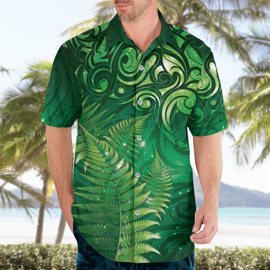 Matariki New Zealand Maori Silver Fern Hawaiian Shirt Galaxy Green Sky Style