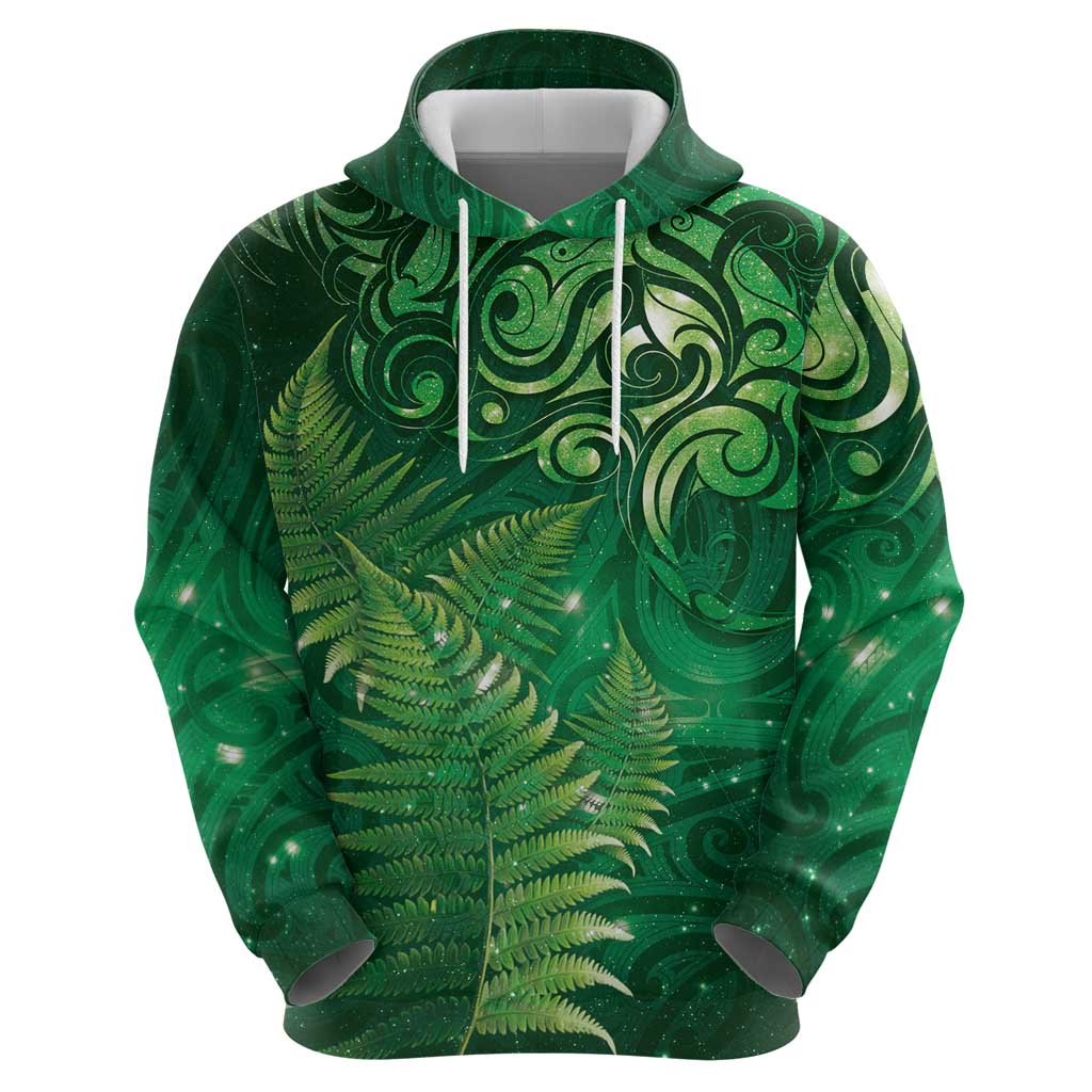 Matariki New Zealand Maori Silver Fern Hoodie Galaxy Green Sky Style